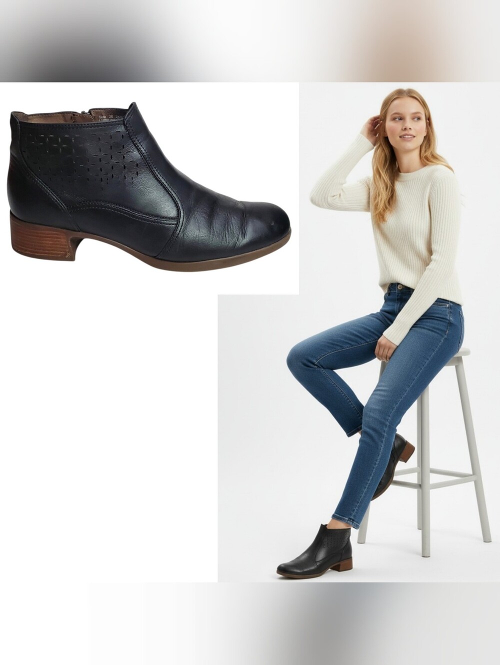 Dansko liberty leather ankle boots sz 38 7.5-8 zip perforated block heel preppy